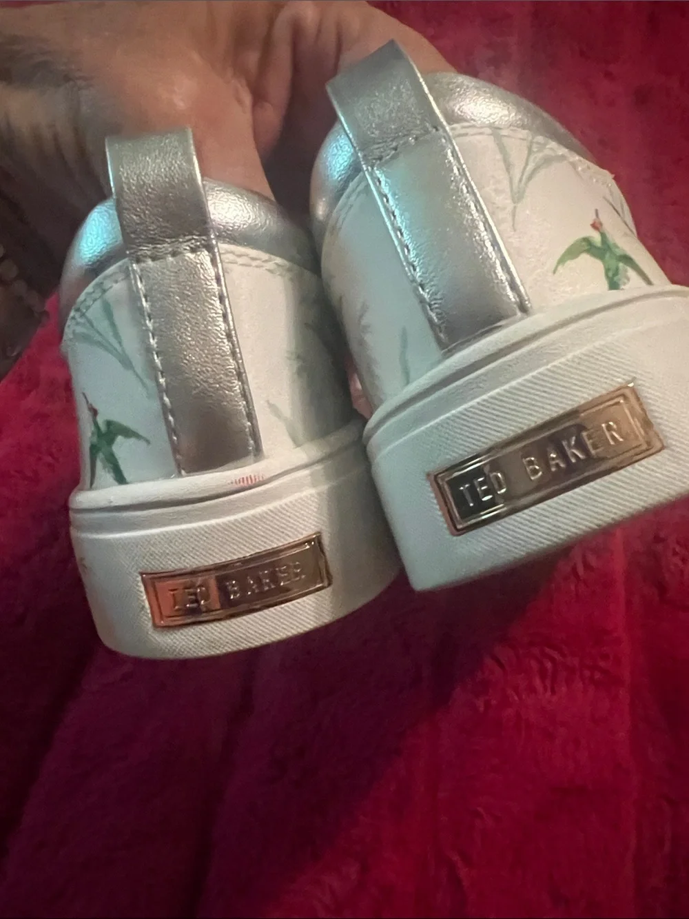 Ted Baker White Sneakers with Green & Red Bird Print